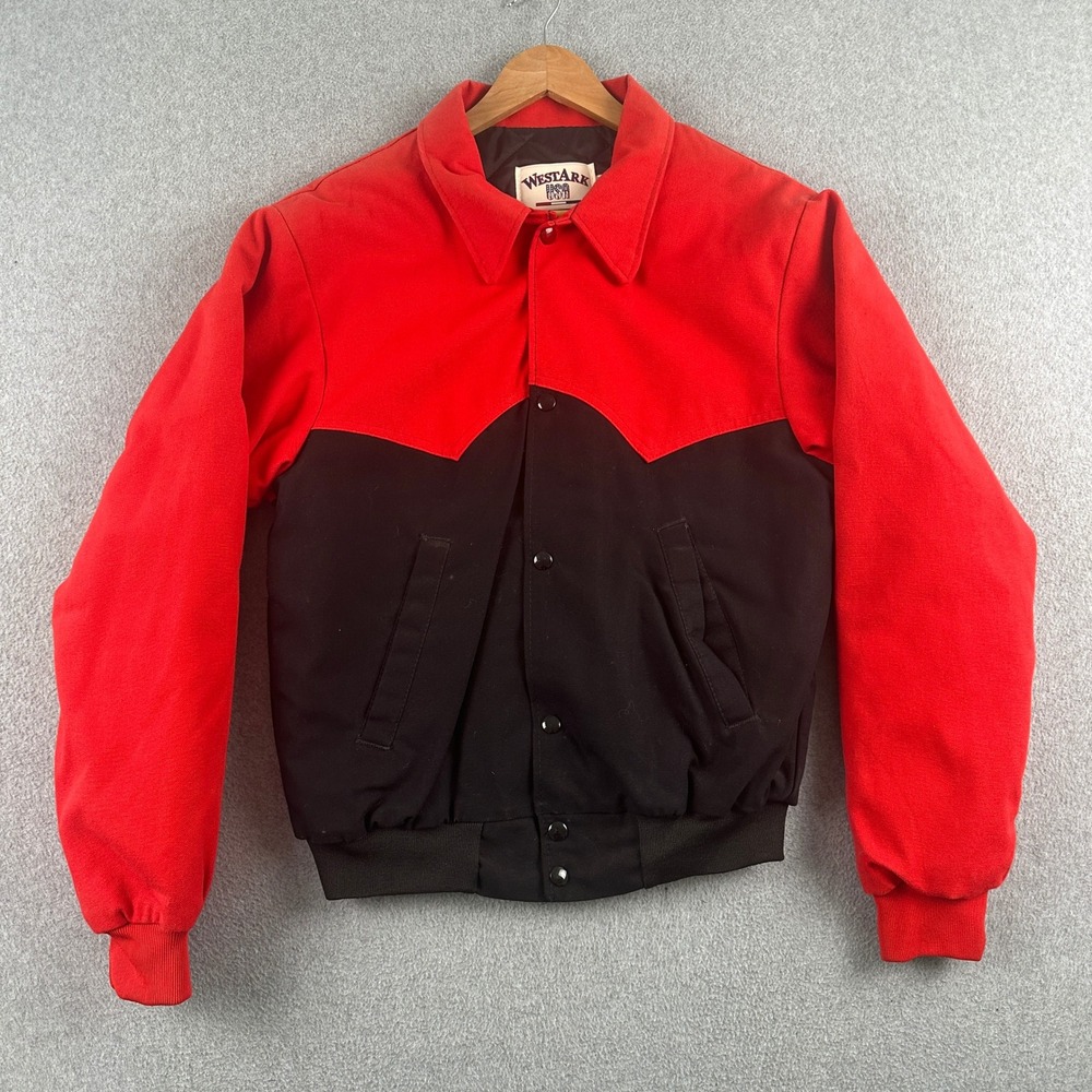 Vintage 80s Westark Jacket Mens Medium Red Black Rodeo Western Bomber USA